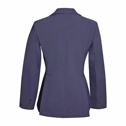 Huntley Equestrian Grand Prix EQJ 3-Button Show Coat Navy NY Tech Fabric, back view on Tampa Home & Garden Store