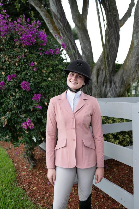 Grand Prix Ladies EQJ 3 Button Show Coat Rose NY Tech Fabric by Huntley Equestrian on Tampa Home & Garden Store