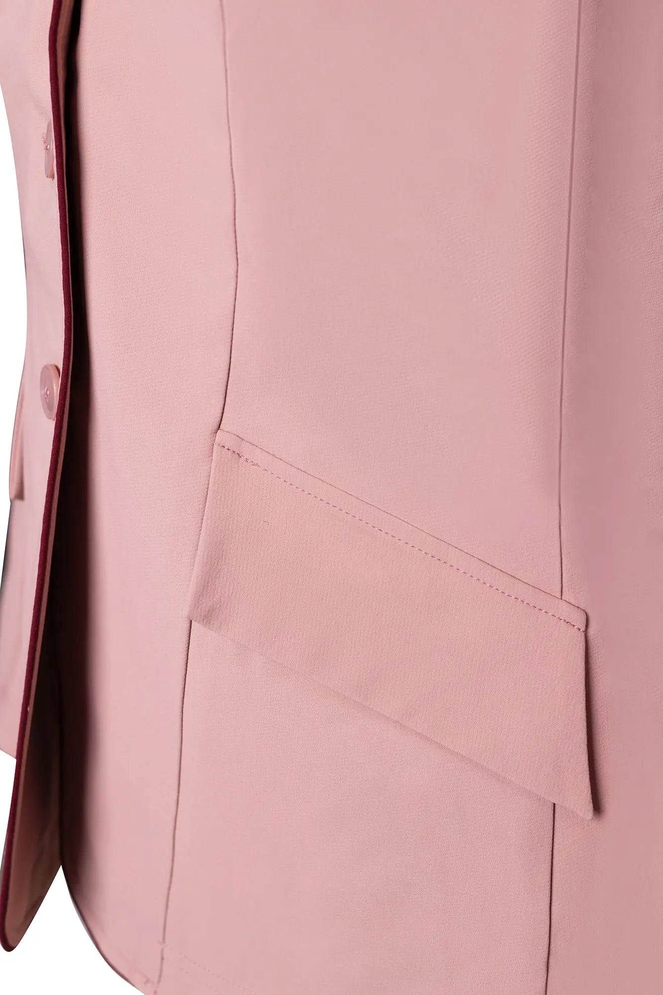 Manteau de concours Grand Prix Ladies EQJ à 3 boutons, rose avec passepoil bordeaux
