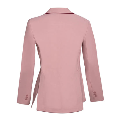 Manteau de concours Grand Prix Ladies EQJ à 3 boutons, rose avec passepoil bordeaux