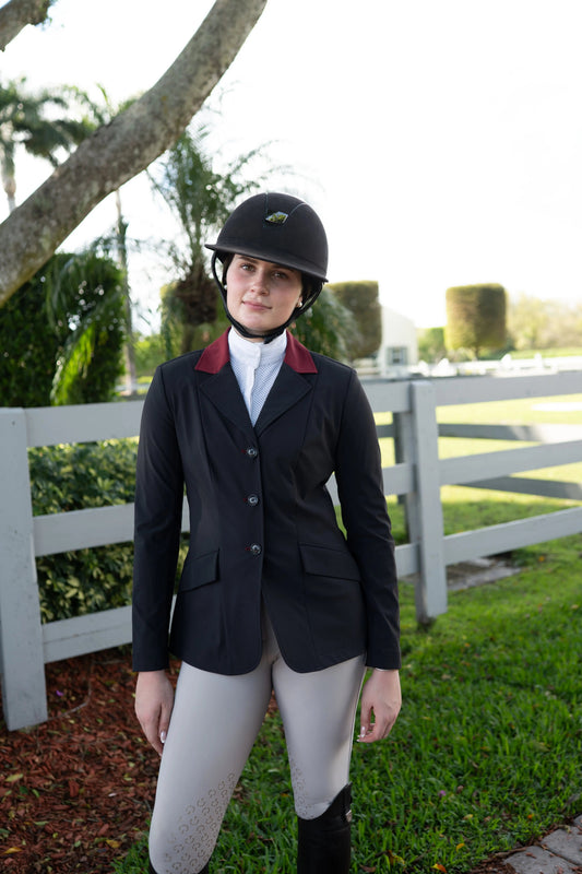 Grand Prix EQJ Ladies 3 Button, Black with Burgundy Collar
