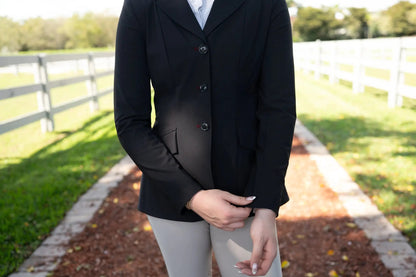 Grand Prix EQJ Ladies riding blazer in black with a 3-button front on Tampa Home & Garden Store