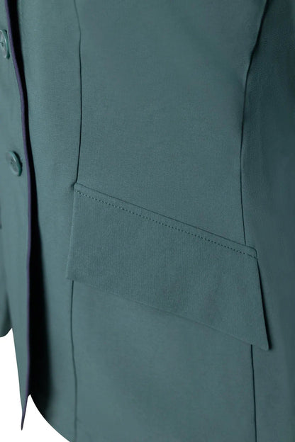 Veste de concours Grand Prix Ladies EQJ à 3 boutons, neuve, verte avec passepoil marine