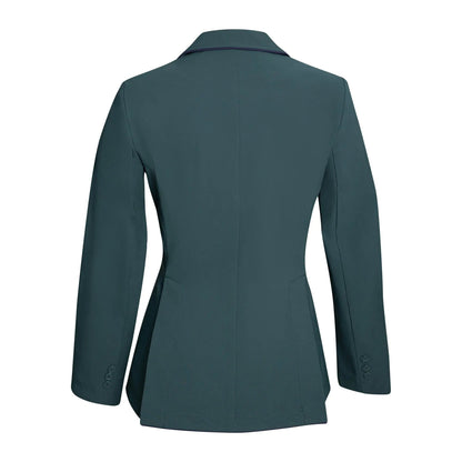 Veste de concours Grand Prix Ladies EQJ à 3 boutons, neuve, verte avec passepoil marine