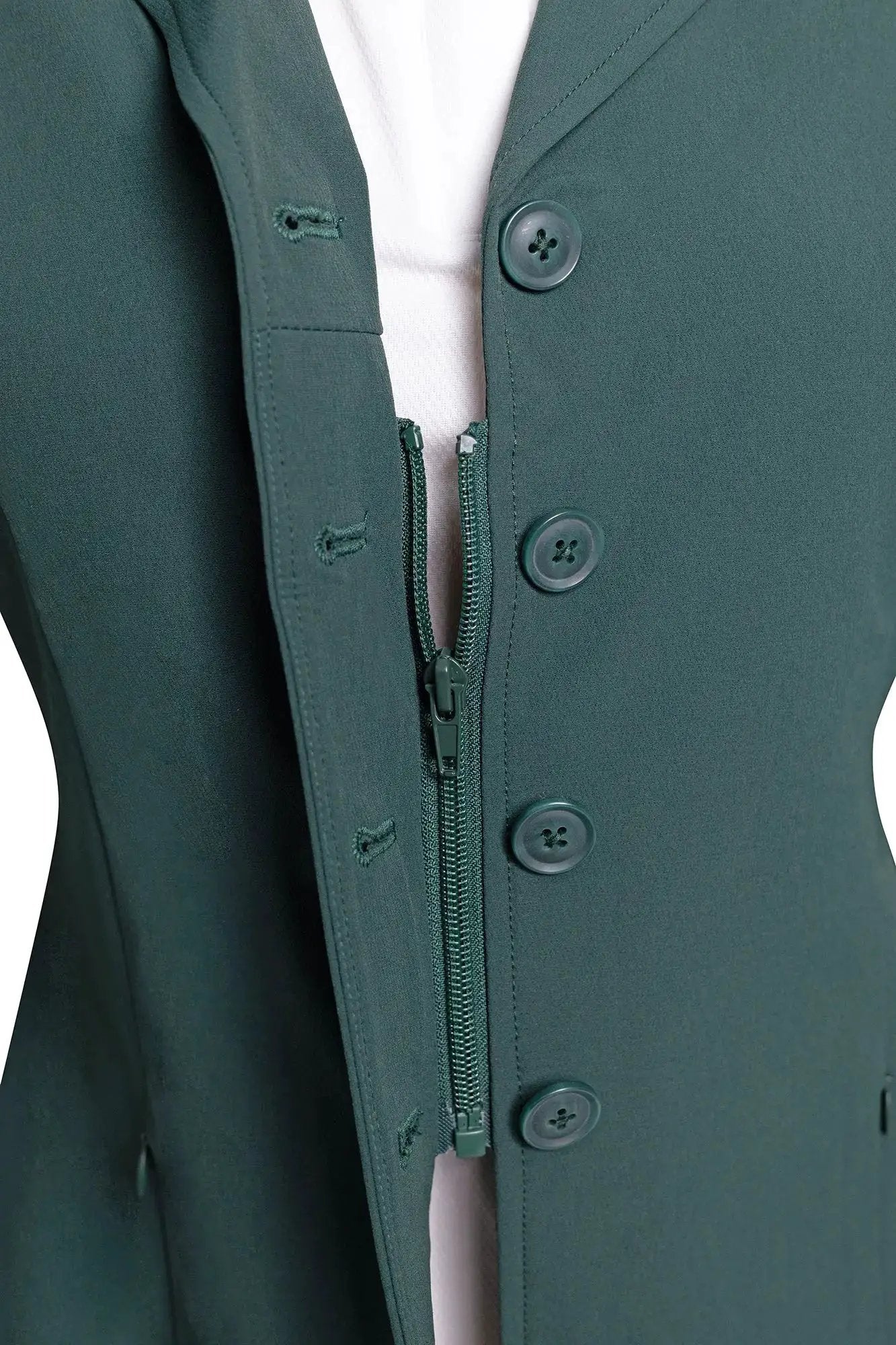 Grand Prix Quinn Show Jacket green front view with 4-button placket and hidden zipper on Tampa Home & Garden Store