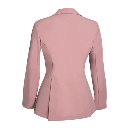 Grand Prix Quinn Show Jacket rose pink back view, riding blazer with hidden zipper closure on Tampa Home & Garden Store