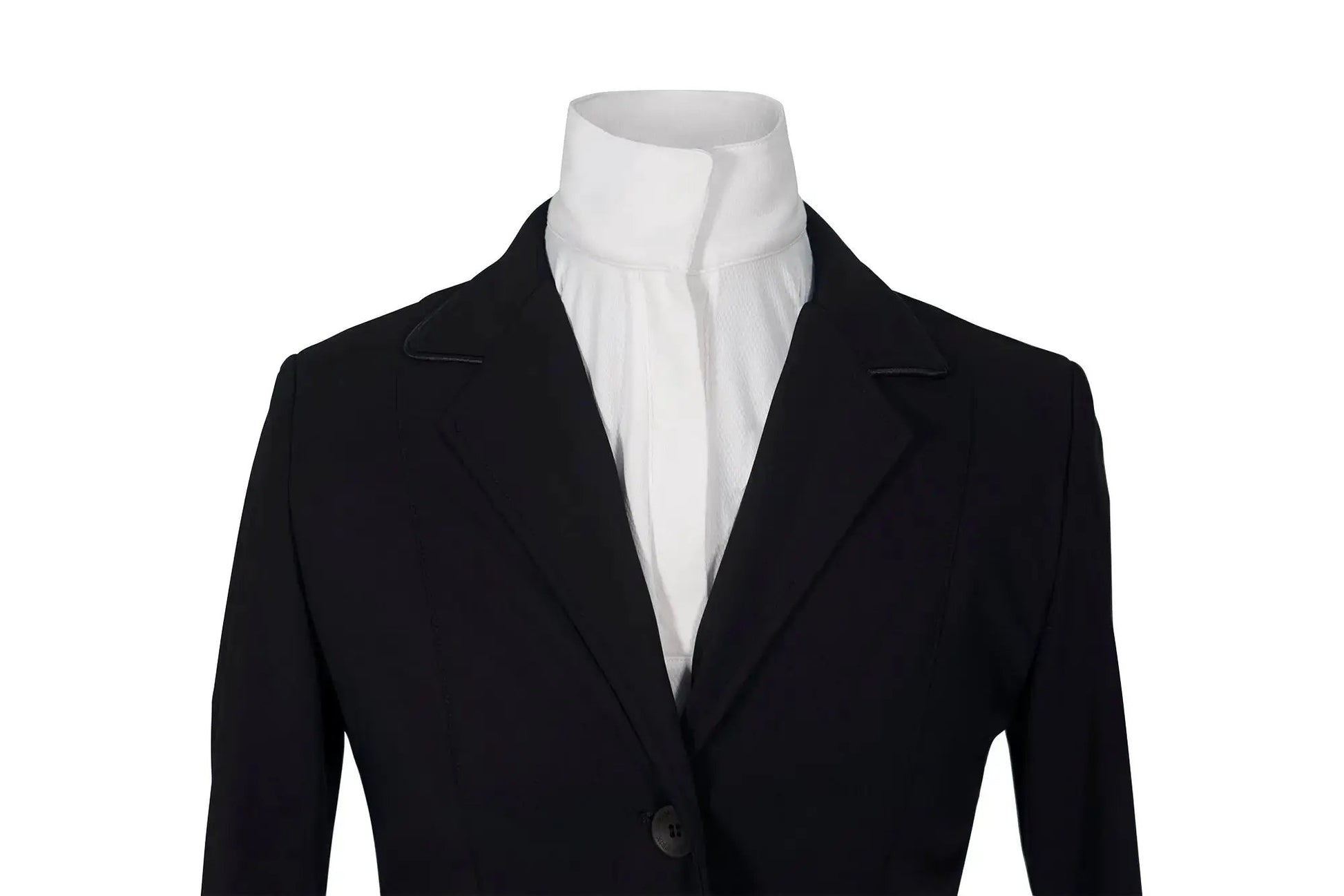 Grand Prix Saltare Dolce 3-Button riding jacket in black with white stock by Huntley Equestrian on Tampa Home & Garden Store