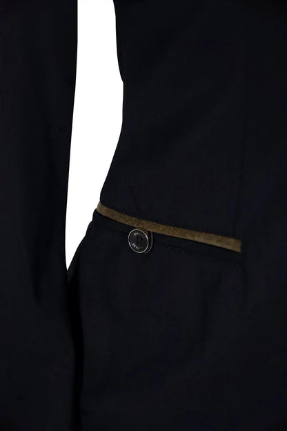 Saltare Premio 4-Button riding show coat, black with moss green belt trim on Tampa Home & Garden Store