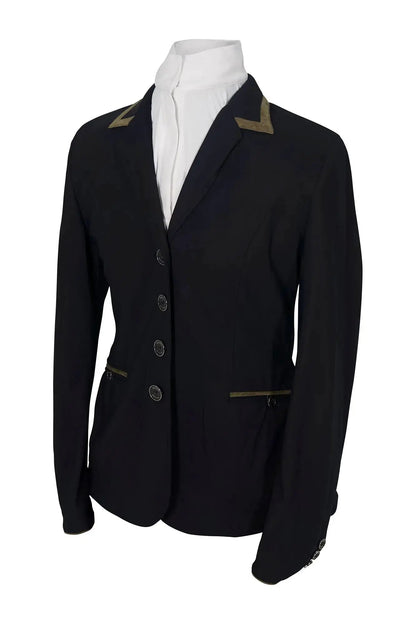 Grand Prix Saltare Premio 4-button riding show coat in black with moss green trim Huntley Equestrian on Tampa Home & Garden Store