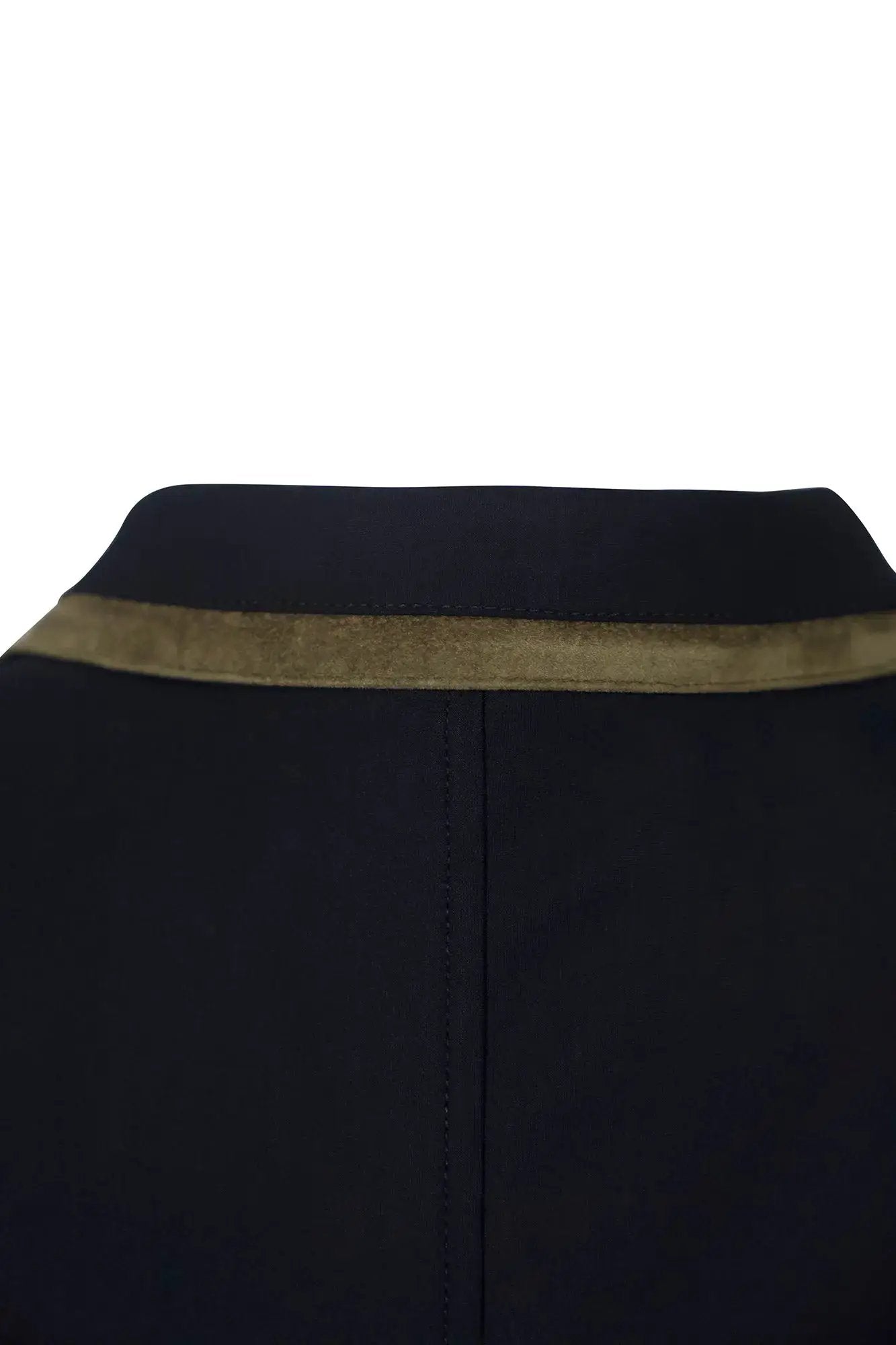 Grand Prix Saltare Premio riding show coat, black with moss green neck band and back seam on Tampa Home & Garden Store