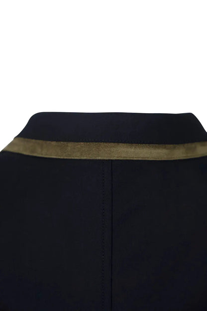 Grand Prix Saltare Premio riding show coat, black with moss green neck band and back seam on Tampa Home & Garden Store