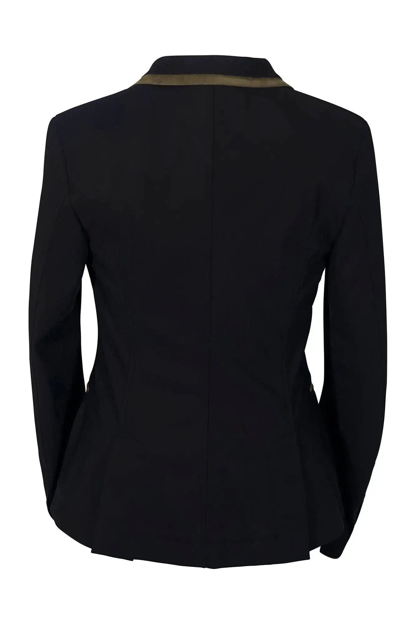 Grand Prix Saltare Premio 4-Button Riding Show Coat by Huntley, black with moss green collar on Tampa Home & Garden Store