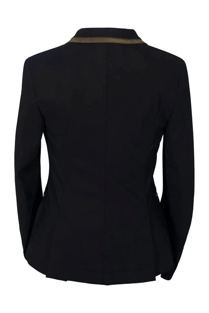 Grand Prix Saltare Premio 4-Button Riding Show Coat by Huntley, black with moss green collar on Tampa Home & Garden Store