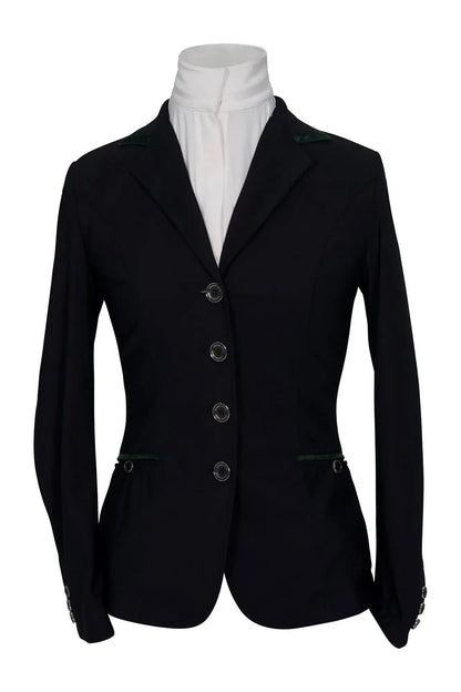 Saltare Premio 4-Button riding show coat black green trim Huntley Equestrian on Tampa Home & Garden Store