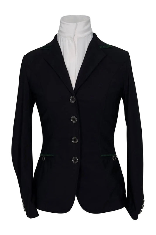 Saltare Premio 4-Button riding show coat black green trim Huntley Equestrian on Tampa Home & Garden Store