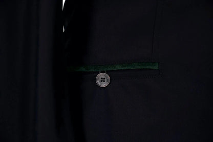 Grand Prix Saltare Premio riding coat in black with dark green velvet trim and Grand Prix button on Tampa Home & Garden Store
