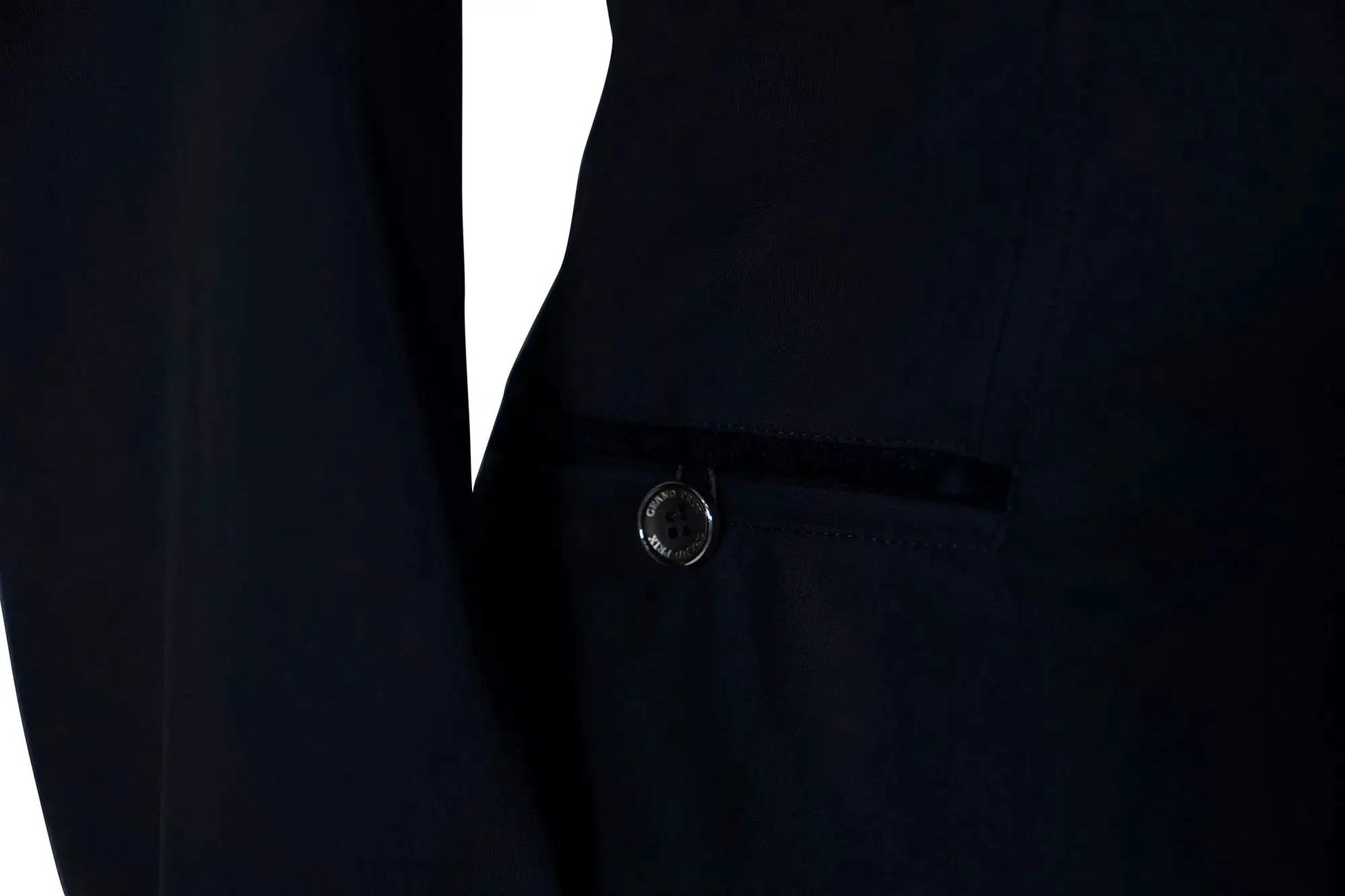 Grand Prix Saltare Premio 4-button navy riding show coat close-up with front metal button detail on Tampa Home & Garden Store
