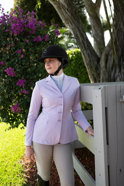 Grand Prix Quinn Show Coat lilac for ladies, 4-button with zipper, Huntley Equestrian on Tampa Home & Garden Store