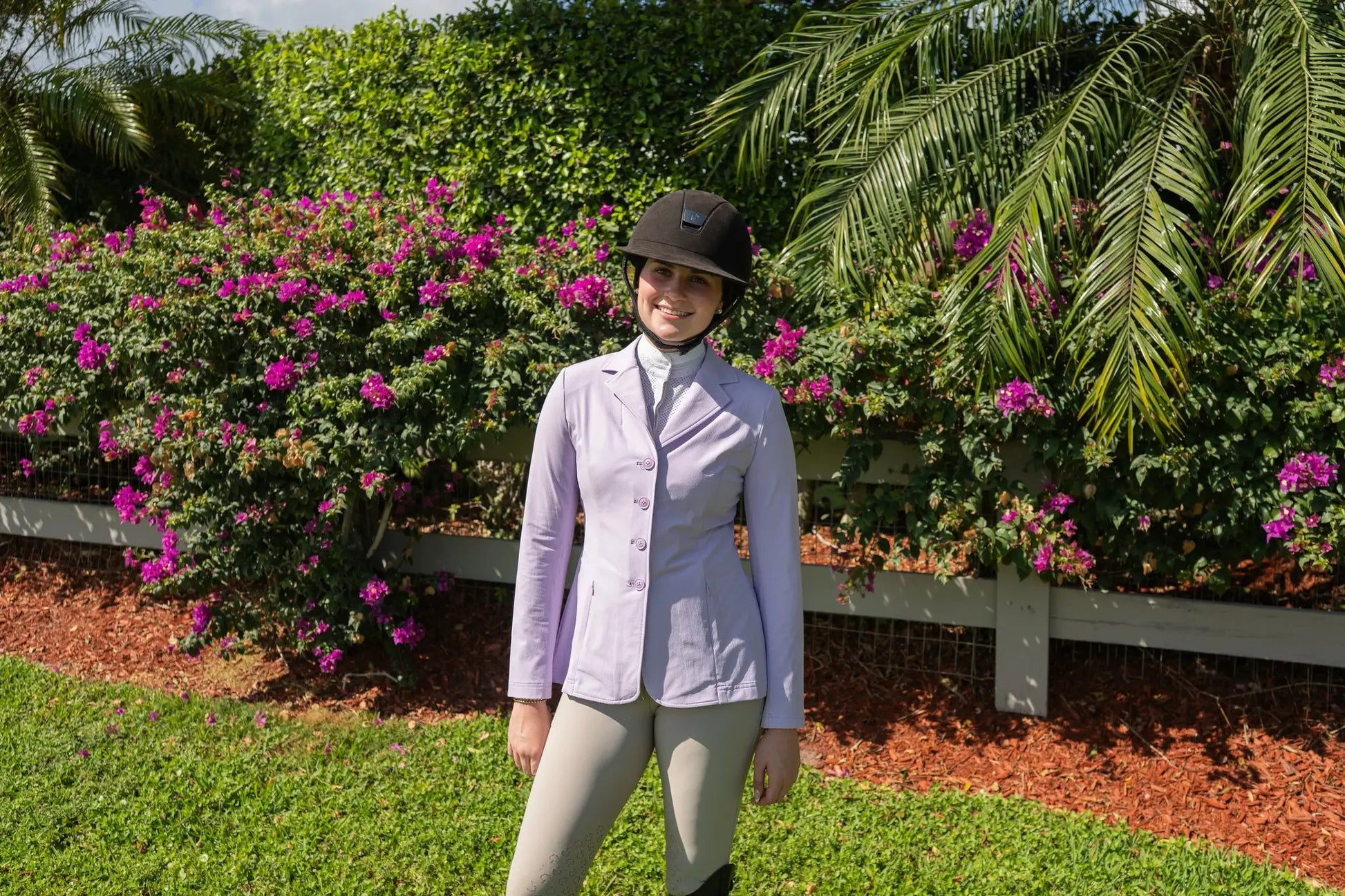 Grand Prix Quinn Show Coat lilac, 4-button front with zipper, Huntley Equestrian coat on Tampa Home & Garden Store