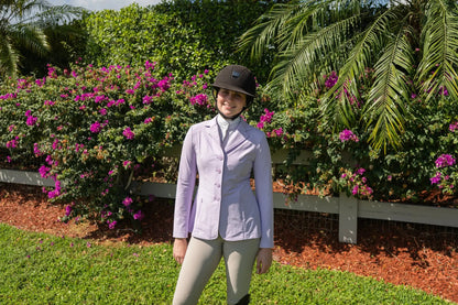 Grand Prix Quinn Show Coat lilac, 4-button front with zipper, Huntley Equestrian coat on Tampa Home & Garden Store