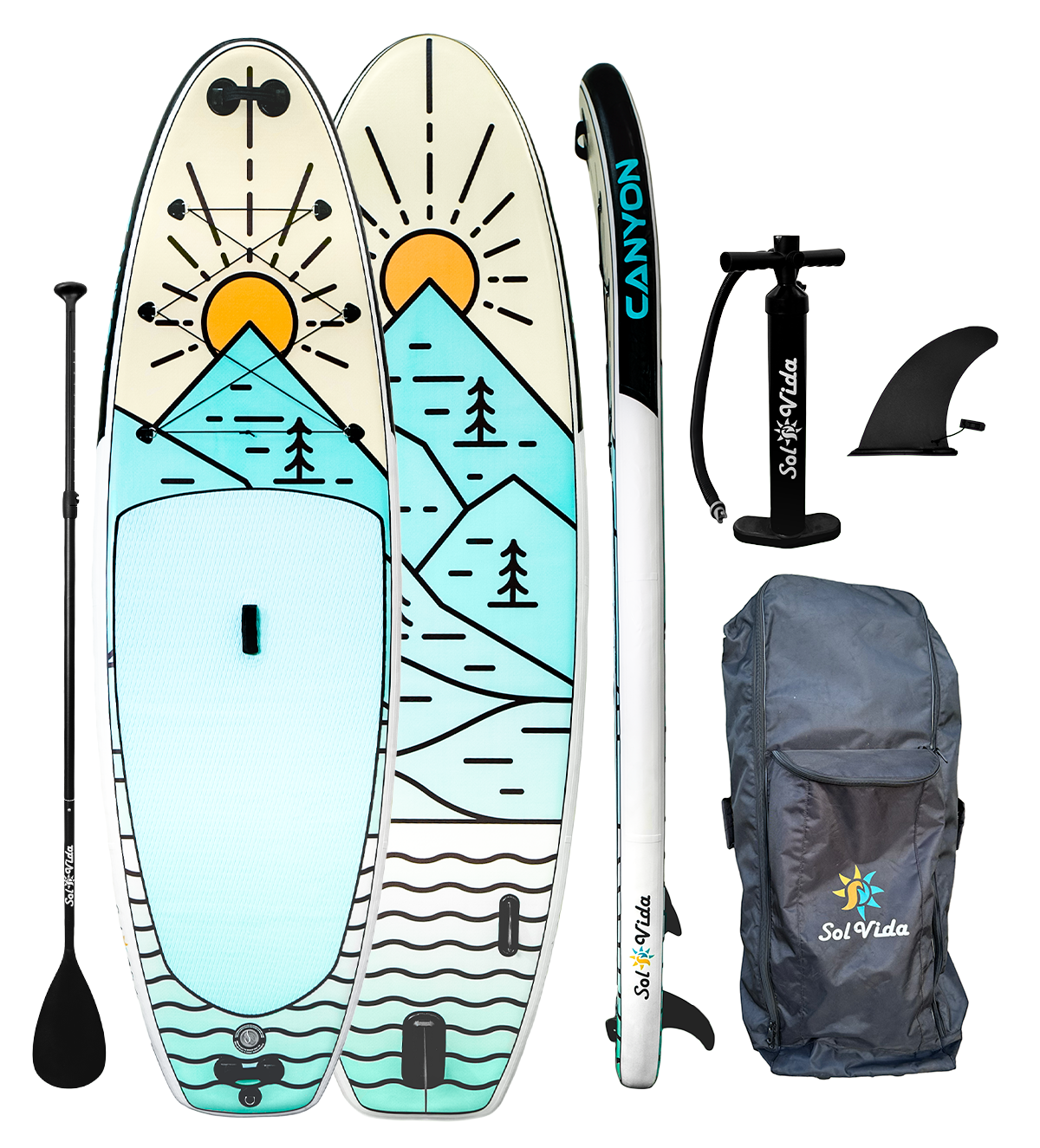 GrandSol Canyon Pack: 11' 4'' Inflatable Paddle Board + Paddle, Pump, Detachable Fin, & Carrying Case - Tampa Home & Garden Store