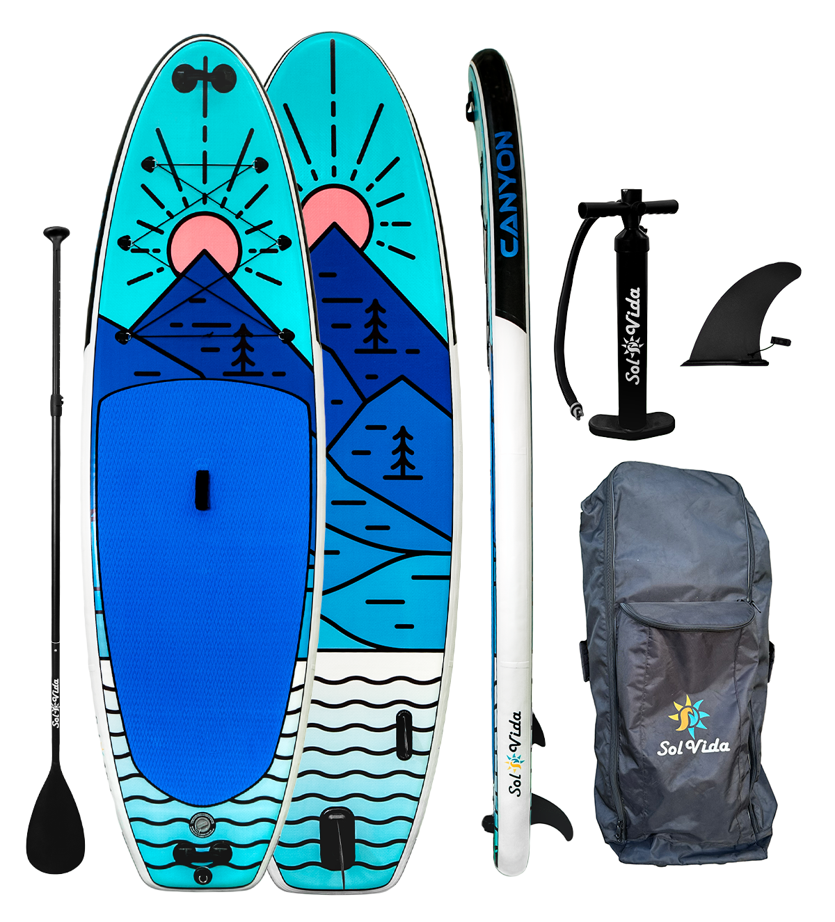 GrandSol Canyon Pack: 11' 4'' Inflatable Paddle Board + Paddle, Pump, Detachable Fin, & Carrying Case - Tampa Home & Garden Store