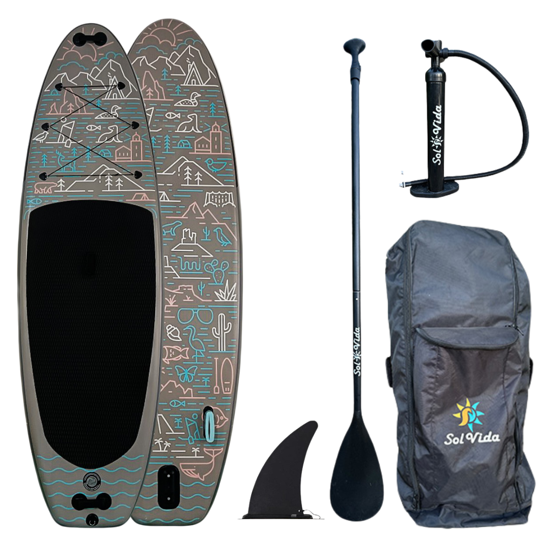 GrandSol Oasis Pack: 11' 4'' Inflatable Paddle Board + Paddle, Pump, Detachable Fin, & Carrying Case - Tampa Home & Garden Store