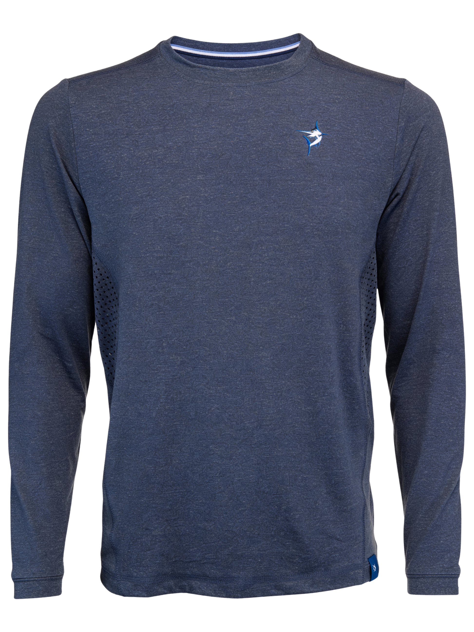 Grander Performance Tee long sleeve heather navy with chest logo by White Water Life on Tampa Home & Garden Store