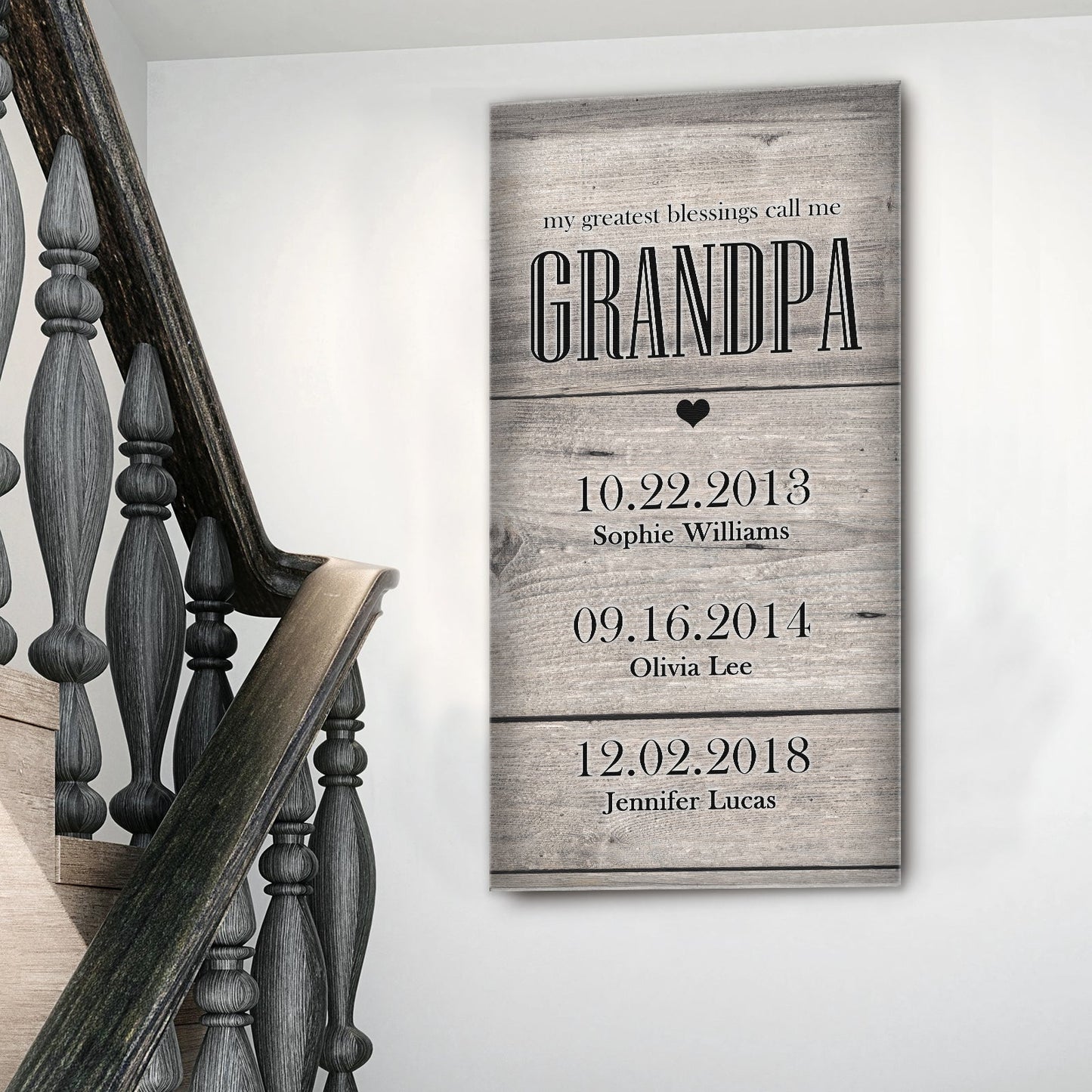 Grandfather's Name Sign canvas wall art by Tailored Canvases, rustic wood with GRANDPA on Tampa Home & Garden Store