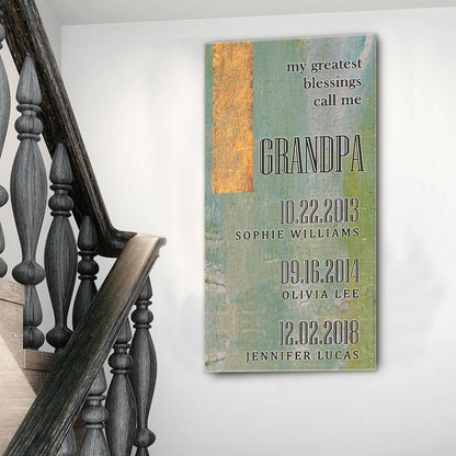 Grandfather's Name Sign canvas with teal background and gold stripe by Tailored Canvases crafting canvas on Tampa Home & Garden Store
