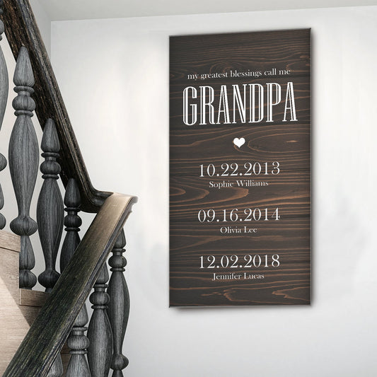 Grandfather's Name Sign canvas by Tailored Canvases with dark wood grain and GRANDPA lettering on Tampa Home & Garden Store
