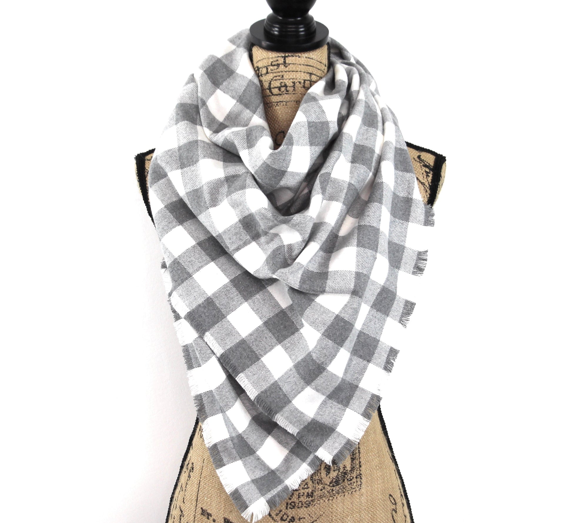 Gray and White Buffalo Plaid Flannel Plaid Infinity or Blanket Scarf - Tampa Home & Garden Store