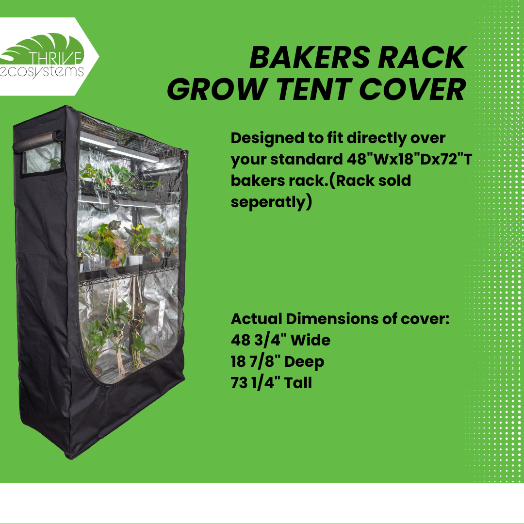 Thrive Ecosystems baker's rack grow tent cover in black with clear front door on Tampa Home & Garden Store