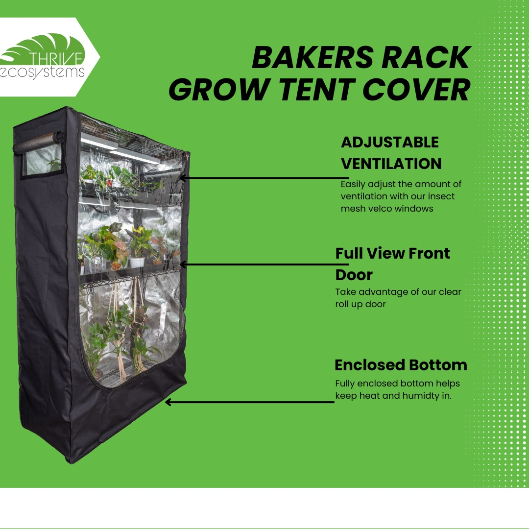 Baker's Rack Tent Cover by Thrive Ecosystems with clear front door and adjustable ventilation on Tampa Home & Garden Store
