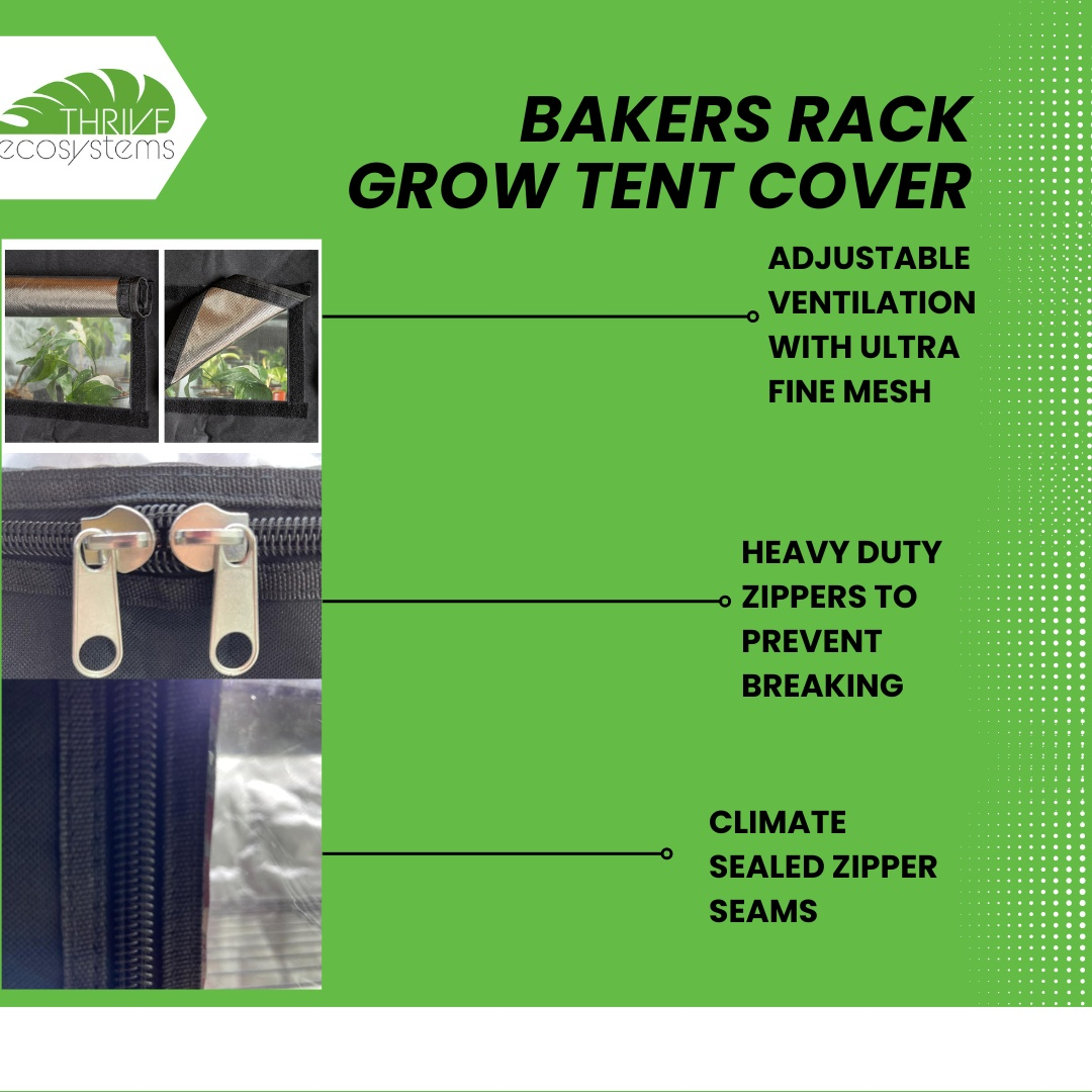 Thrive Ecosystems Baker's Rack Grow Tent Cover with clear front door and adjustable ventilation on Tampa Home & Garden Store