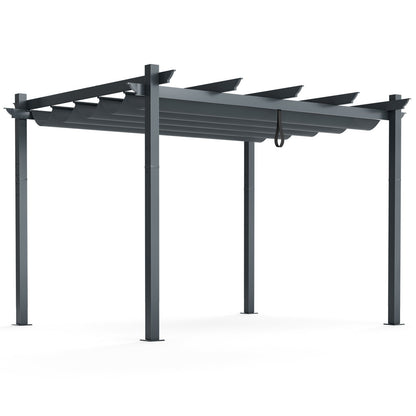 10 x 12 Feet Outdoor Aluminum Retractable Pergola Canopy Shelter Grape Trellis-Beige