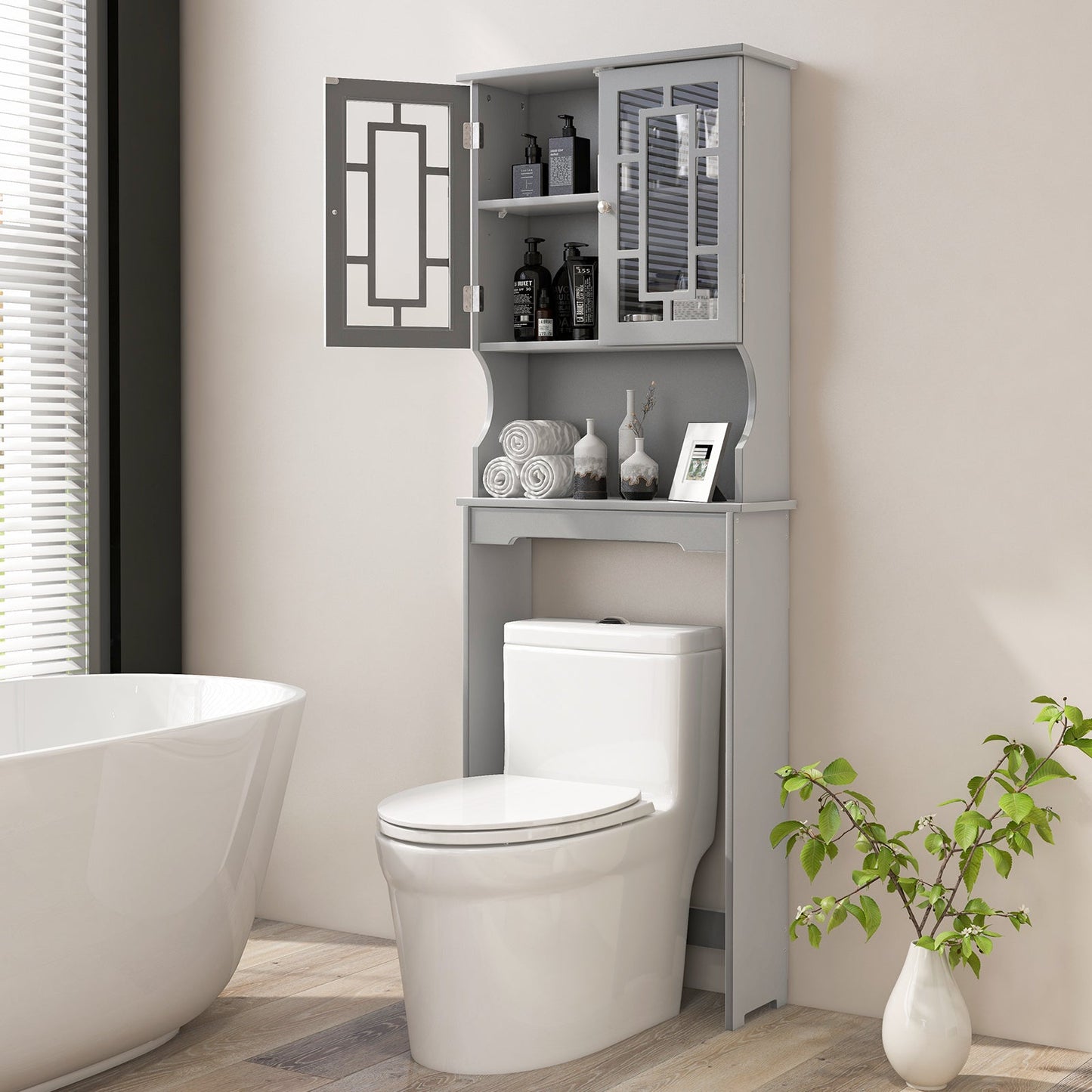 Organizador ahorrador de espacio para baño con estante ajustable - Gris