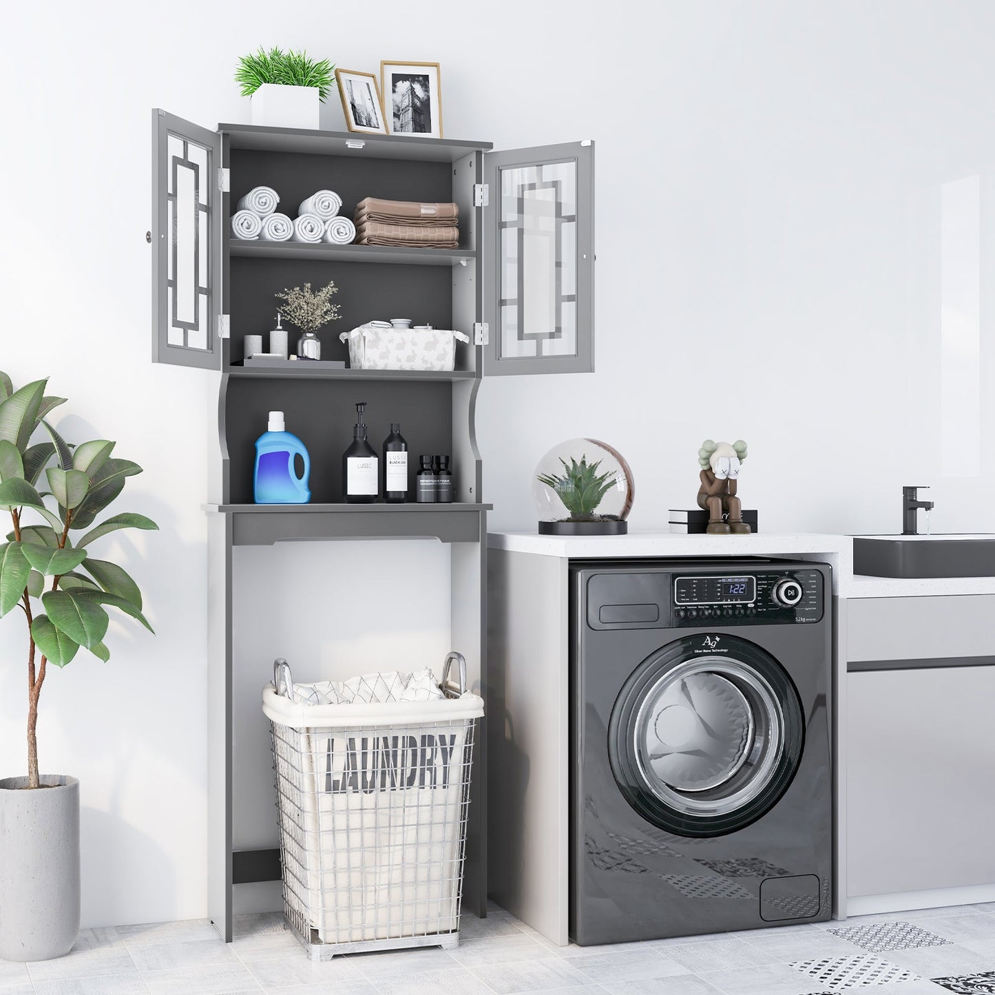 Organizador ahorrador de espacio para baño con estante ajustable - Gris