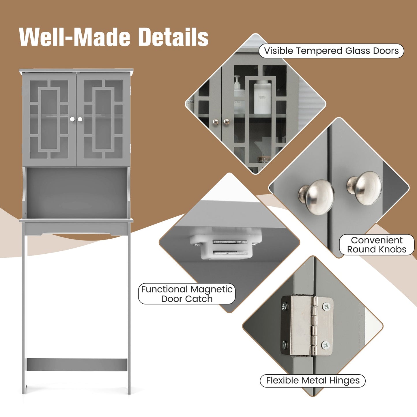 Organizador ahorrador de espacio para baño con estante ajustable - Gris