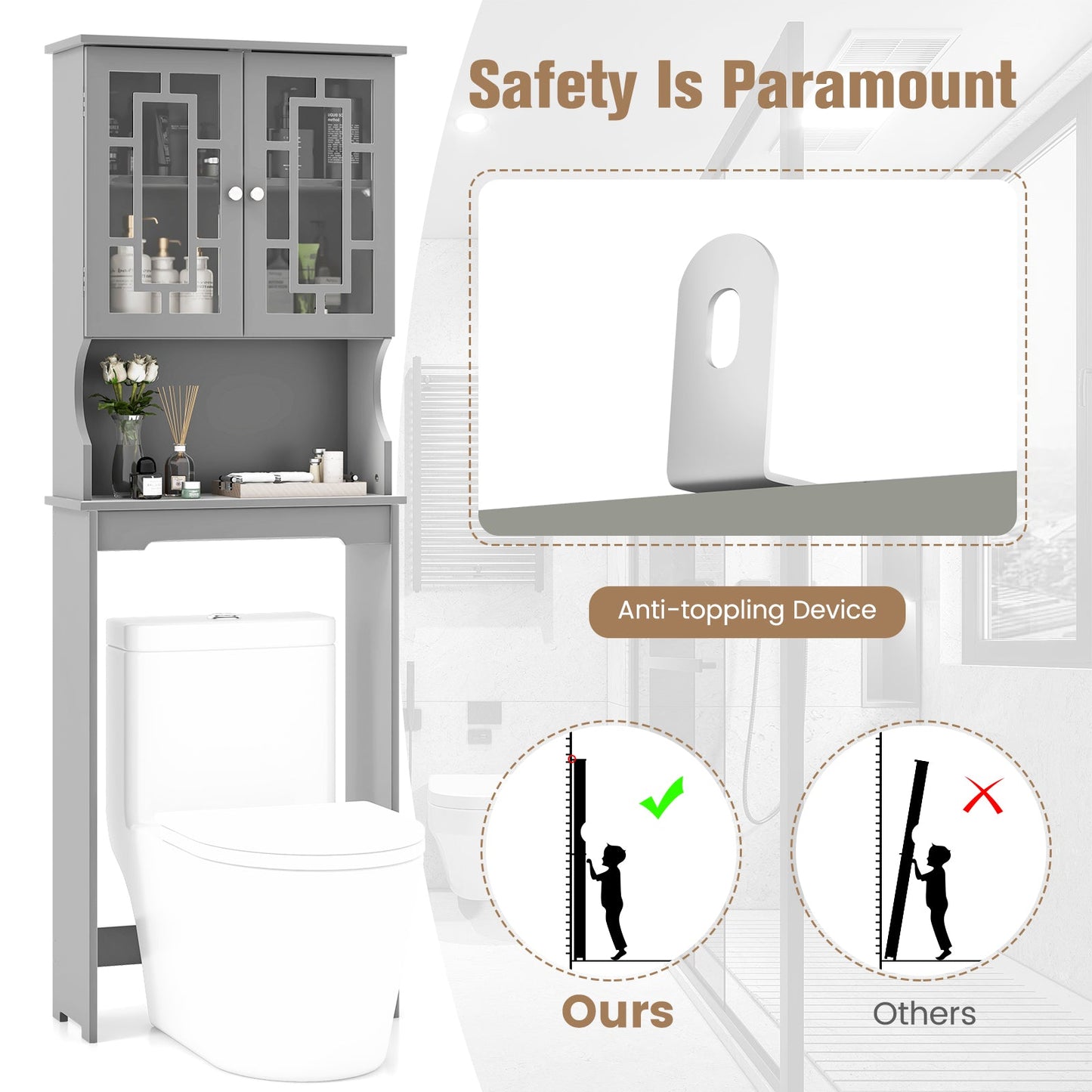Organizador ahorrador de espacio para baño con estante ajustable - Gris