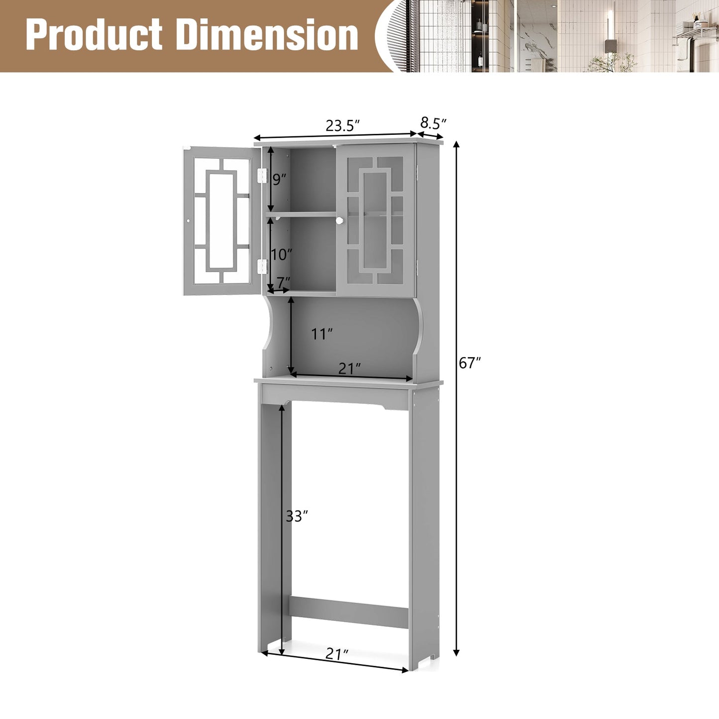 Organizador ahorrador de espacio para baño con estante ajustable - Gris