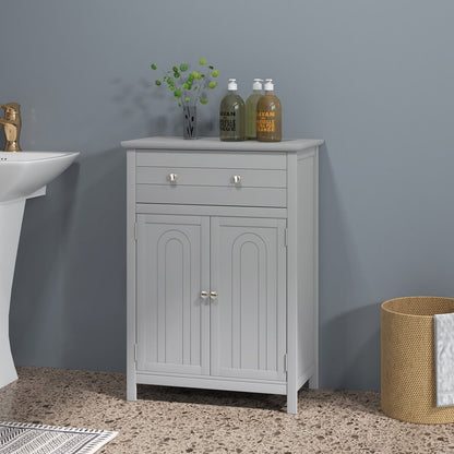 Armario de baño de madera con cajón y estante ajustable - Gris
