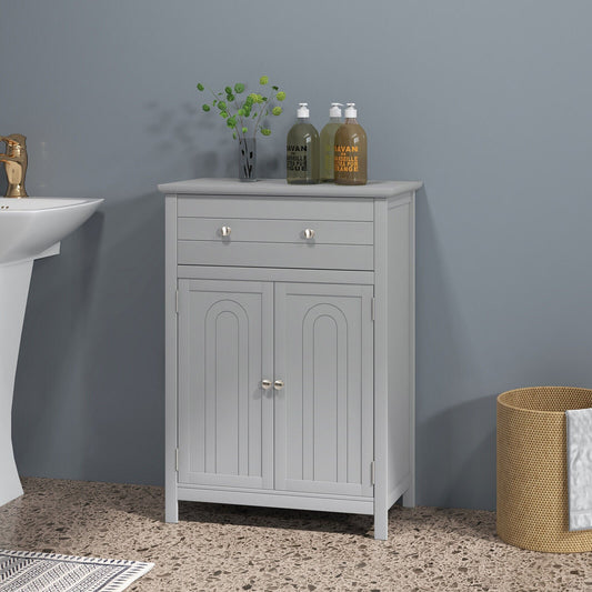 Armario de baño de madera con cajón y estante ajustable - Gris