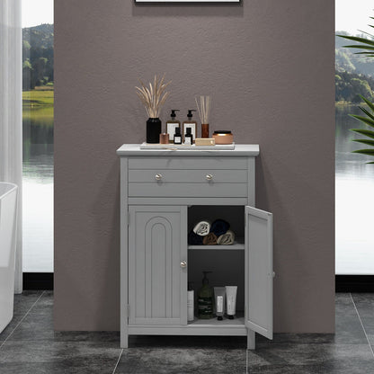 Armario de baño de madera con cajón y estante ajustable - Gris