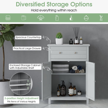 Armario de baño de madera con cajón y estante ajustable - Gris
