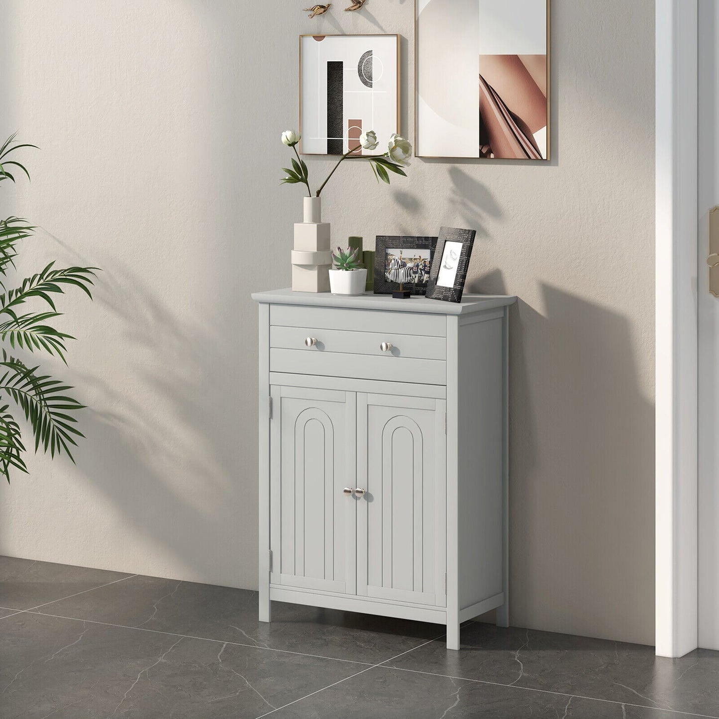 Armario de baño de madera con cajón y estante ajustable - Gris