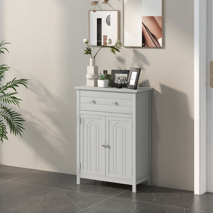 Armario de baño de madera con cajón y estante ajustable - Gris