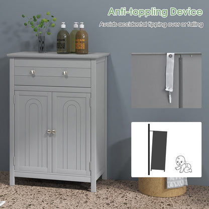 Armario de baño de madera con cajón y estante ajustable - Gris