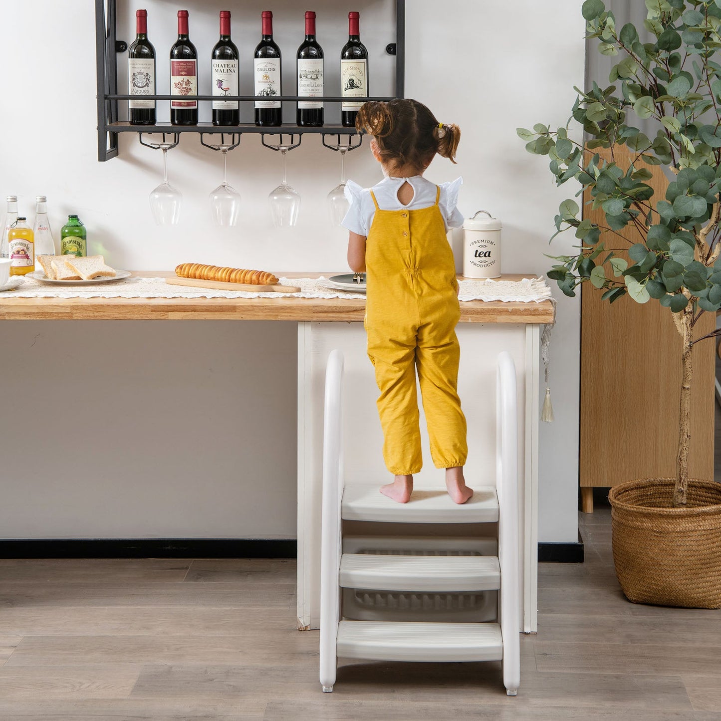 3-Step Stool with Safety Handles and Non-slip Pedals for Toddlers