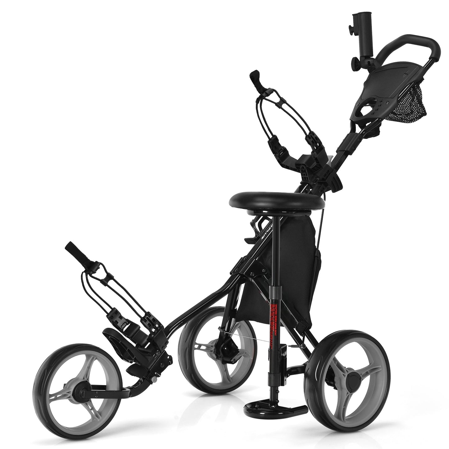 3 Wheels Folding Golf Push Cart with Seat Scoreboard and Adjustable Handle